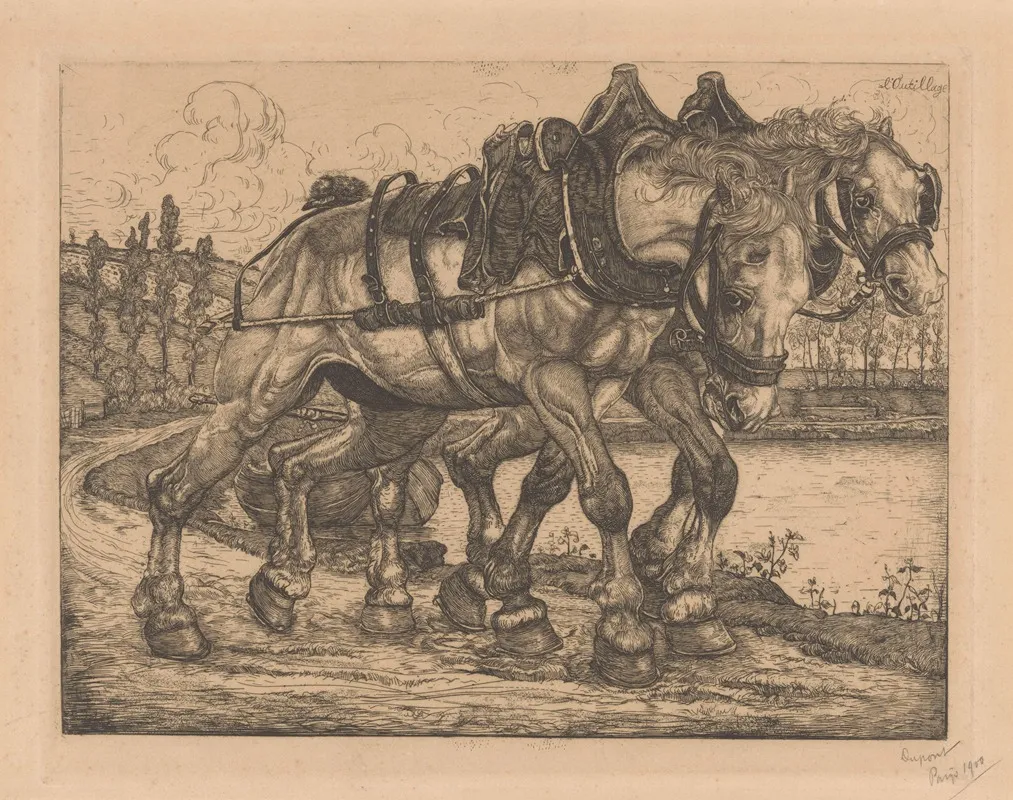 Twee Jaagpaarden Langs De Marne Wall Art by Pieter Dupont - High-Resolution Digital Print