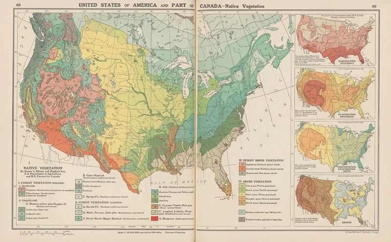 United States Of America And Part Of Canada Native Vegetation Wall Art by John Paul Goode - High-Resolution Digital Print