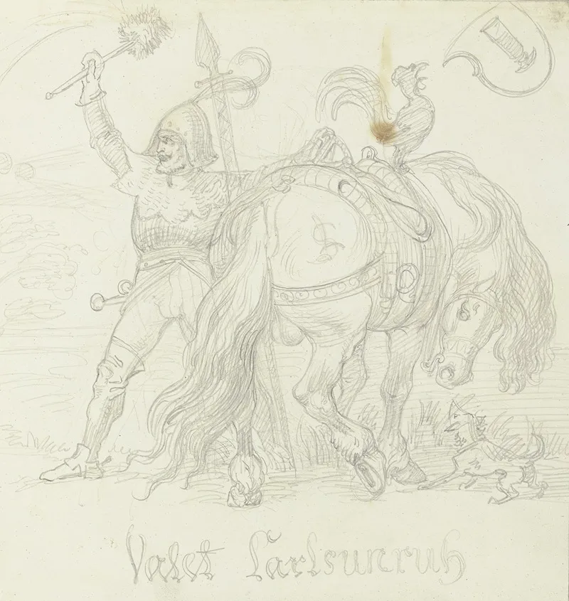 Valet Karlsunruhe Ritter Mit Seinem Pferd Zuruckweichend Wall Art by Ludwig Michael Schwanthaler - High-Resolution Digital Print