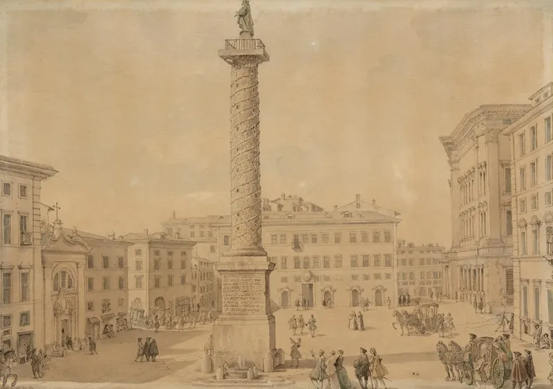 View Of Piazza Colonna With The Column Of Marcus Aurelius Rome Wall Art by Giovanni Paolo Panini - High-Resolution Digital Print
