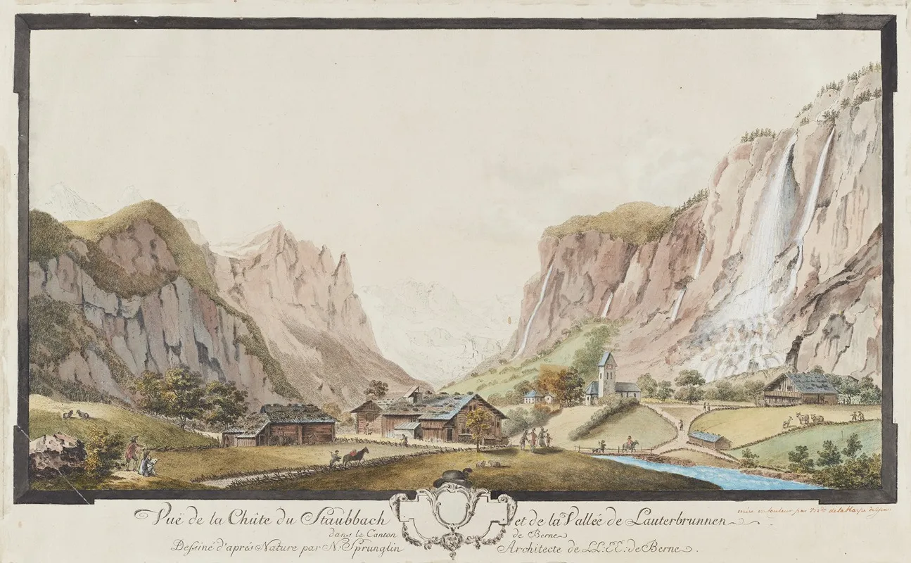 Vue De La Chute Du Staubbach Et De La Vallee De Lauterbrunnen Dans Le Canton De Berne Wall Art by Niklaus Sprüngli - High-Resolution Digital Print