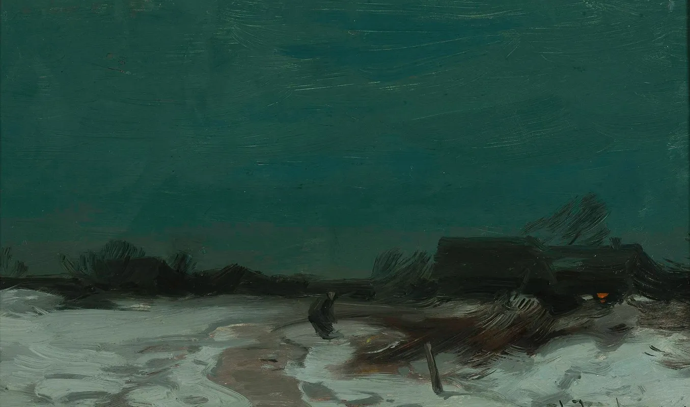 Winter Landscape With Cottages Wall Art by Roman Kazimierz Kochanowski - High-Resolution Digital Print