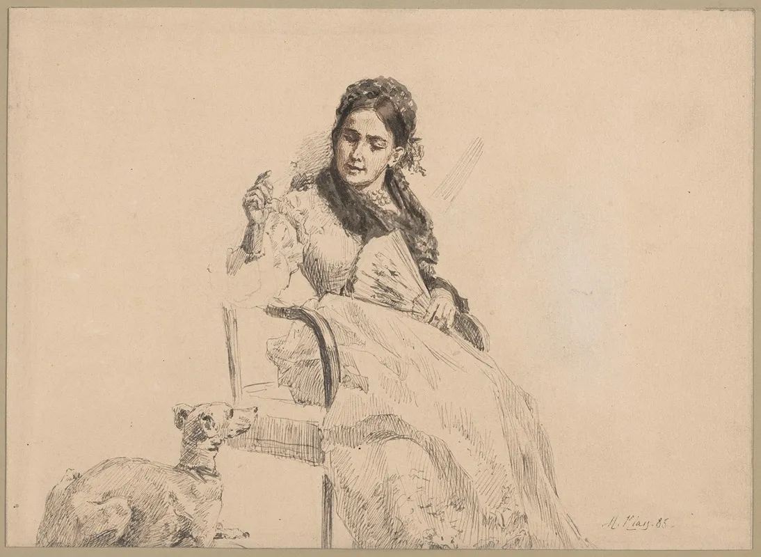 Woman With A Dog Wall Art by Maria Klass-Kazanowska - High-Resolution Digital Print