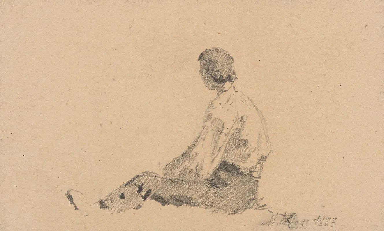 Young Man Sitting On The Ground Wall Art by Maria Klass-Kazanowska - High-Resolution Digital Print