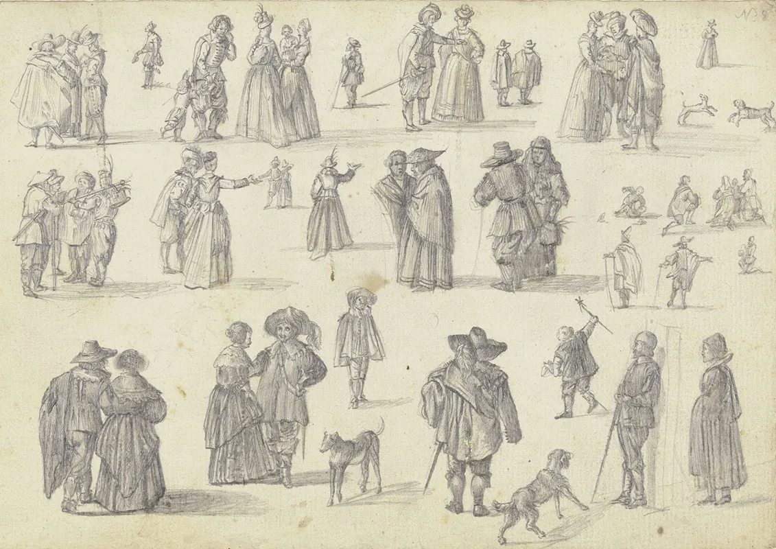 14 Figurenstudien In Einzelfiguren Und Gruppen Dazu Hunde by Johann Ludwig Ernst Morgenstern - Canvas Print