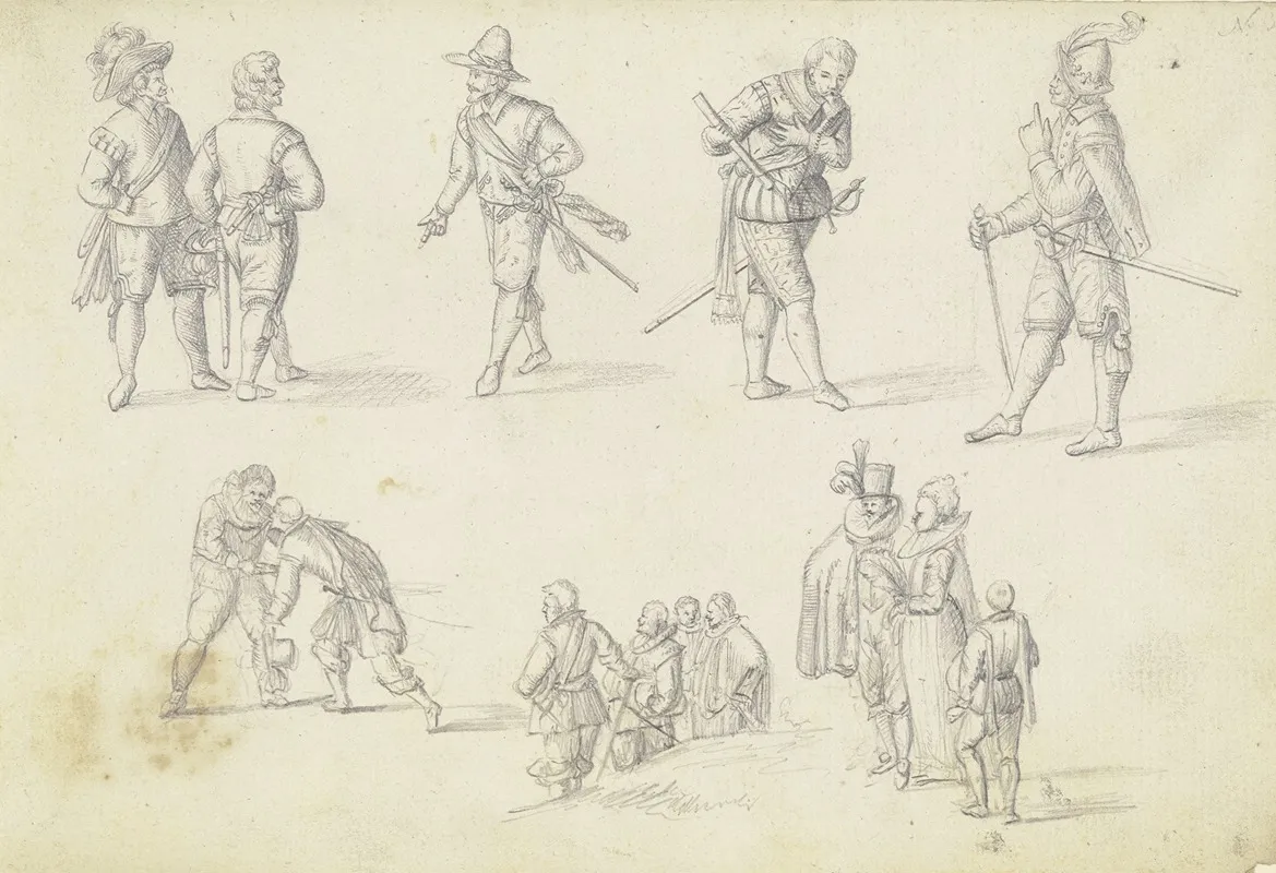 14 Figurenstudien Meist Soldaten by Johann Ludwig Ernst Morgenstern - Canvas Print
