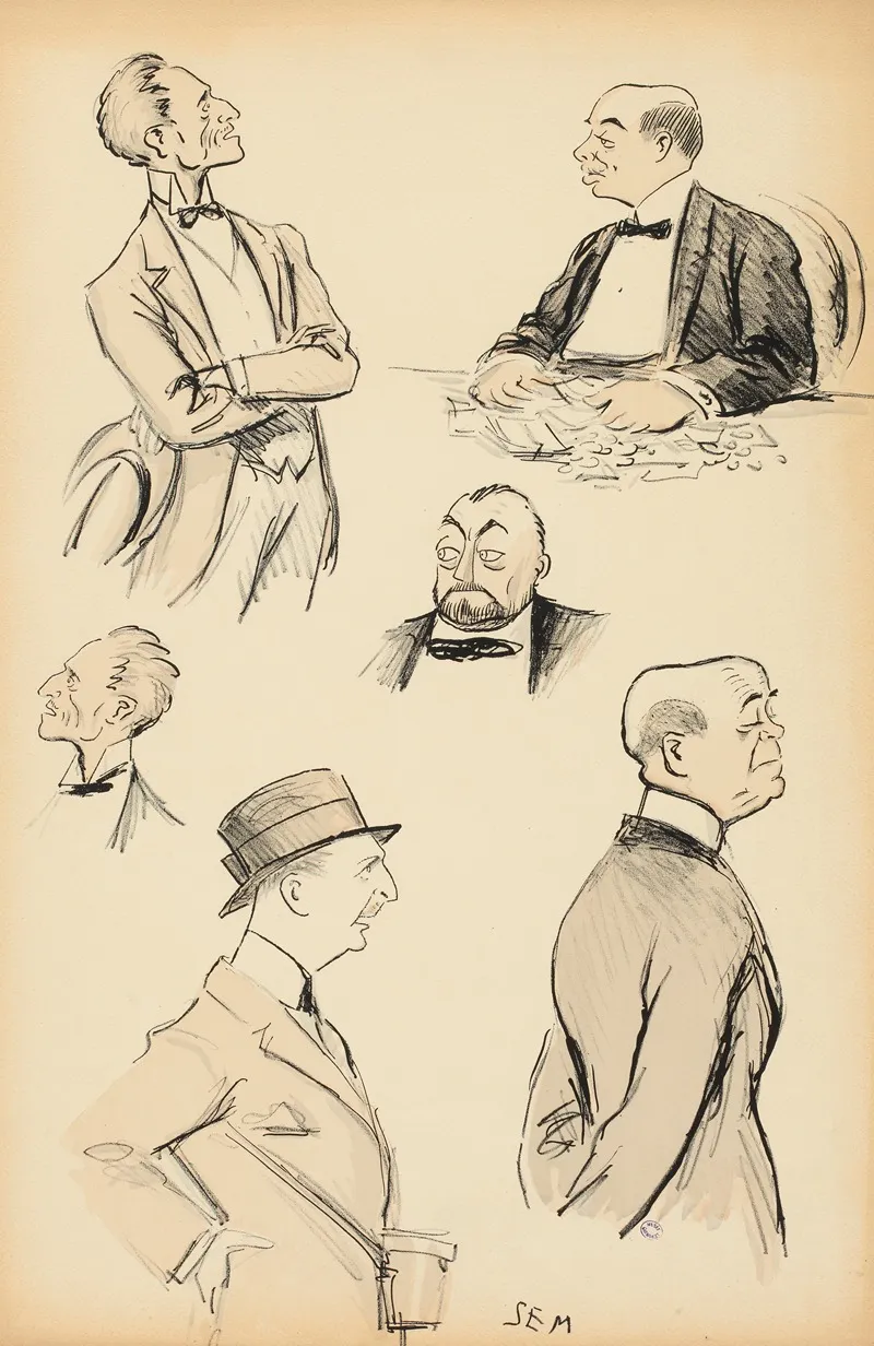 6 Croquis Tetes Ou Bustes De Cinq Messieurs