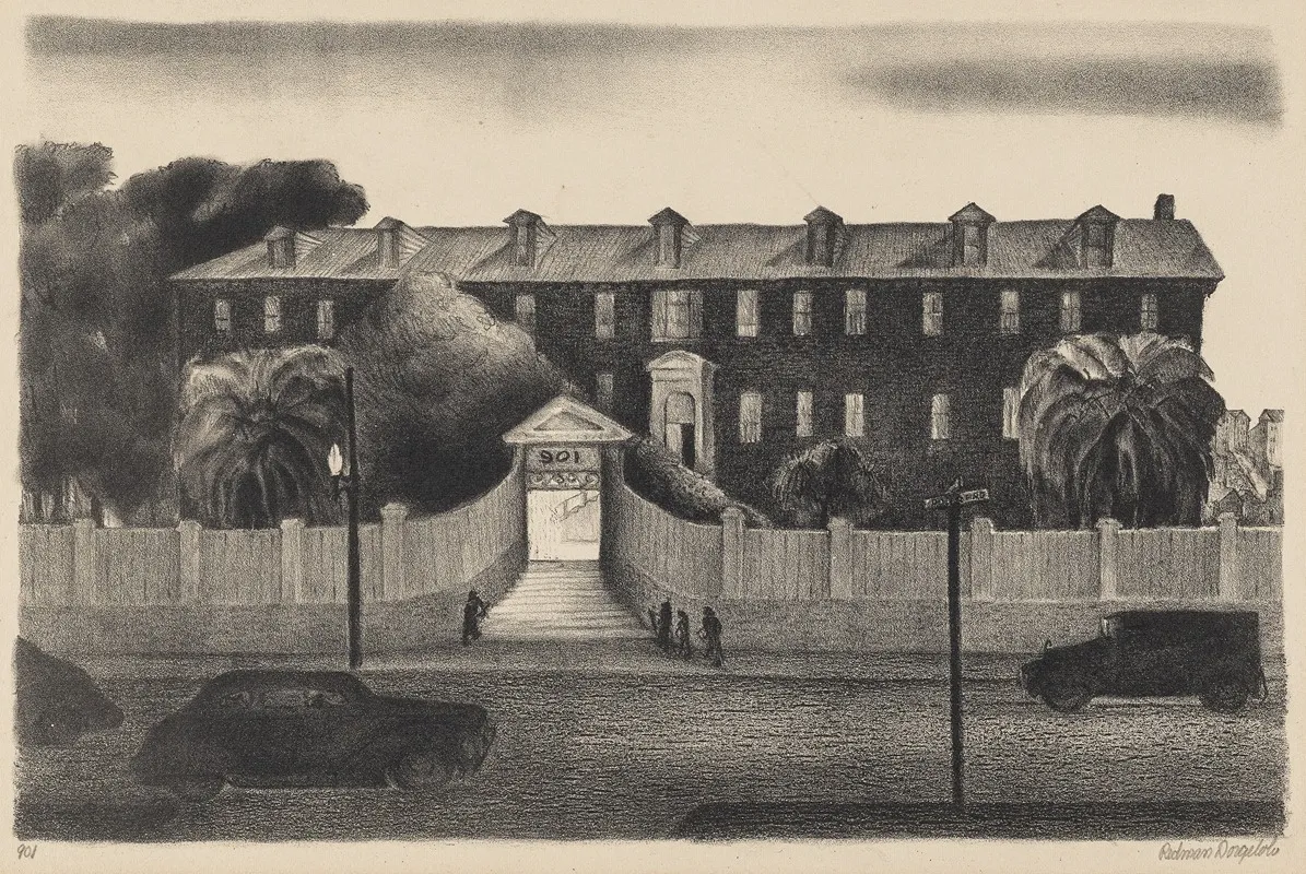901 Street View Unidentified Building by Marguerite Redman Dorgeloh - Canvas Print