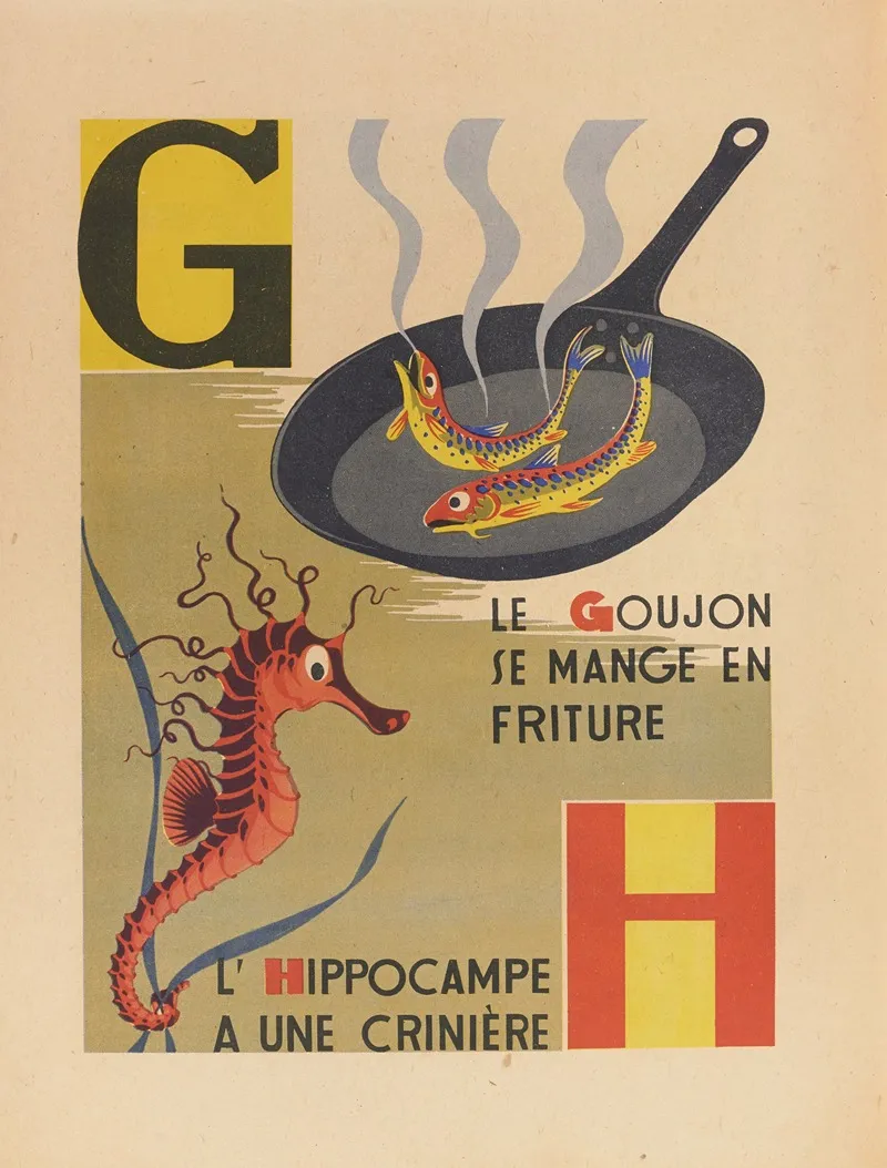 A B C Alphabet Des Petits Poissons Et Des Gros Pl 06 by Maurice Lorrain - Canvas Print