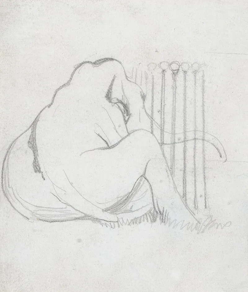 A Baby Elephant Sitting By A Fence by Daniel Maclise - Canvas Print