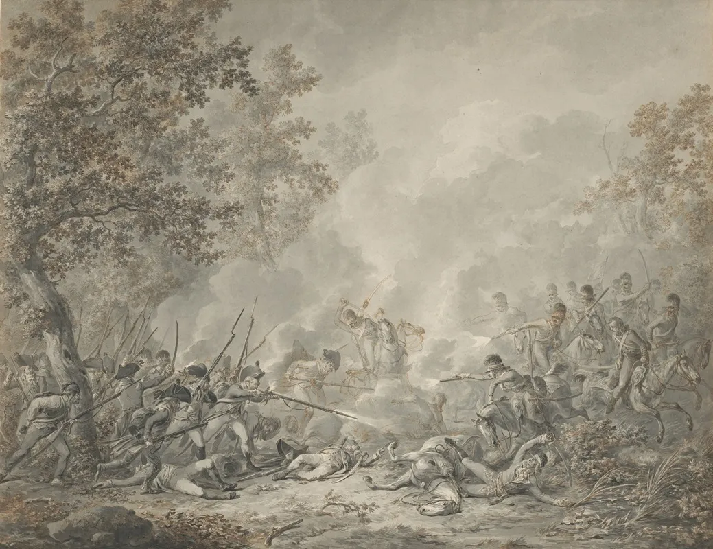A Battle Between Cavalrymen And Infantry