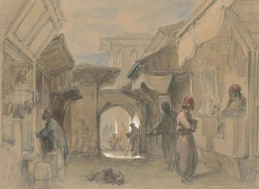 A Bazaar In Constantinople by Amadeo Preziosi - Canvas Print