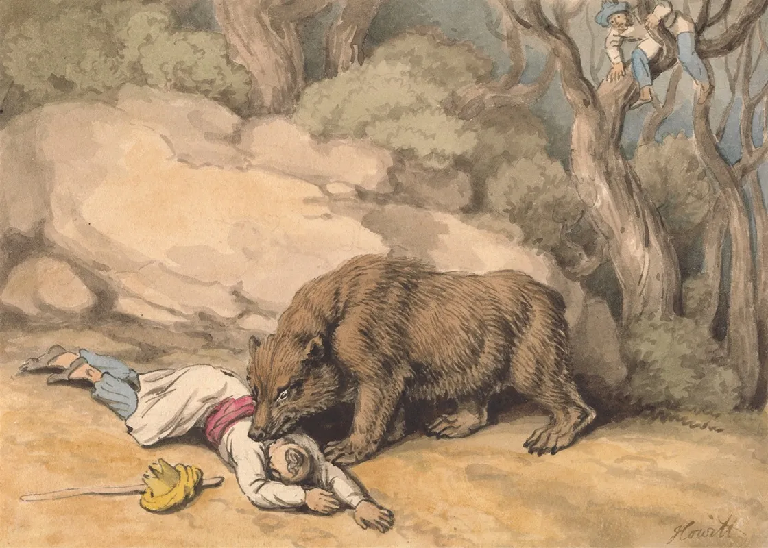 A Bear Attacking A Fallen Indian