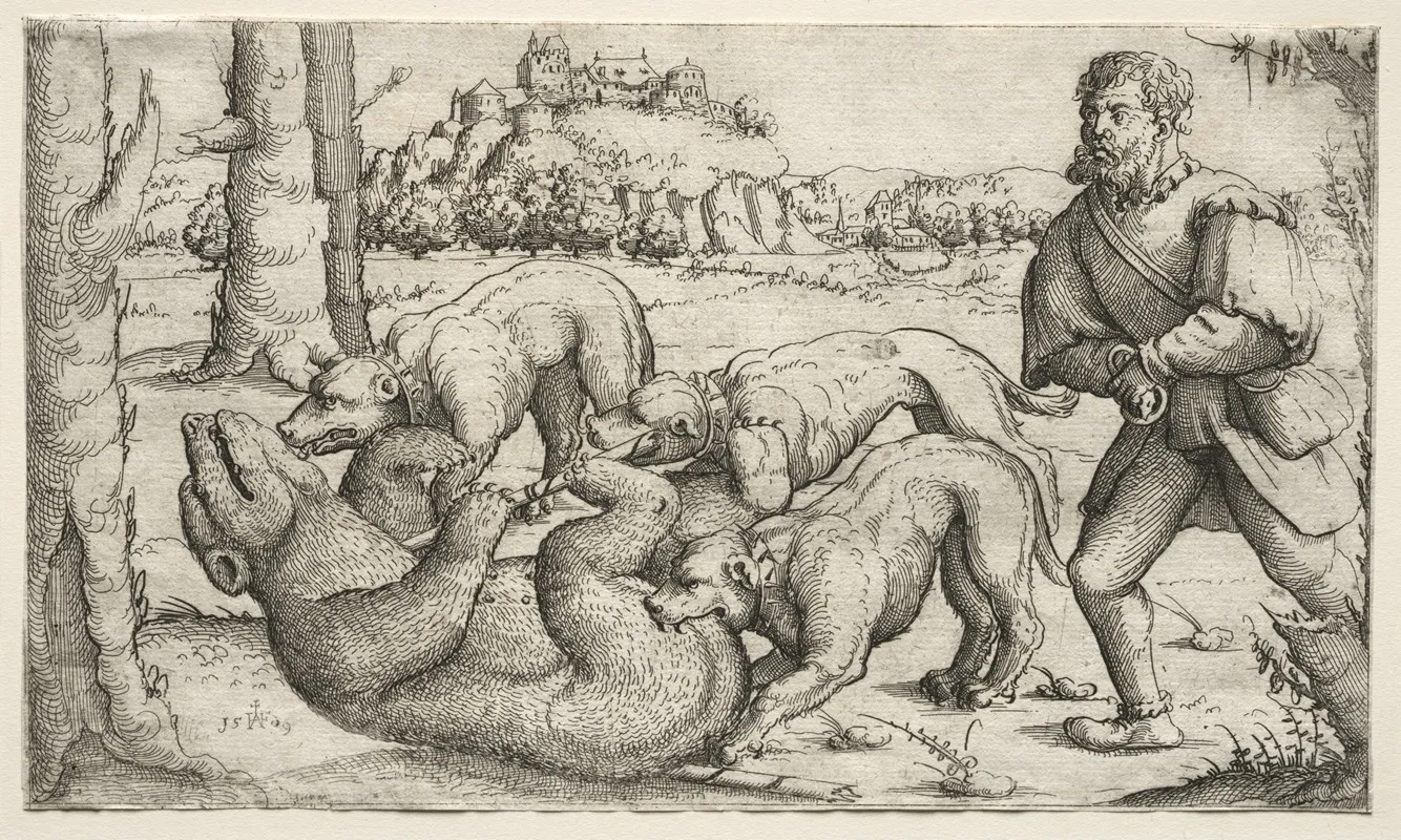A Bear Hunt by Augustin Hirschvogel - Canvas Print