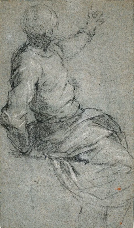 A Bearded Man Seated His Left Arm Raised