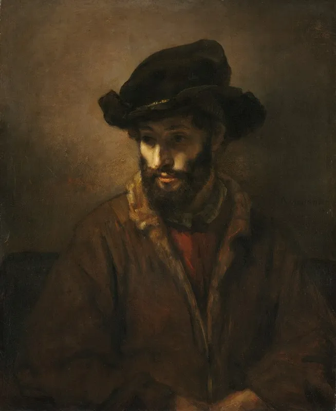 A Bearded Man Wearing A Hat by Rembrandt van Rijn - Canvas Print