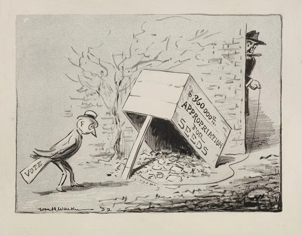 A Bird Representing Voters Approaches A Trap Baited With Seeds