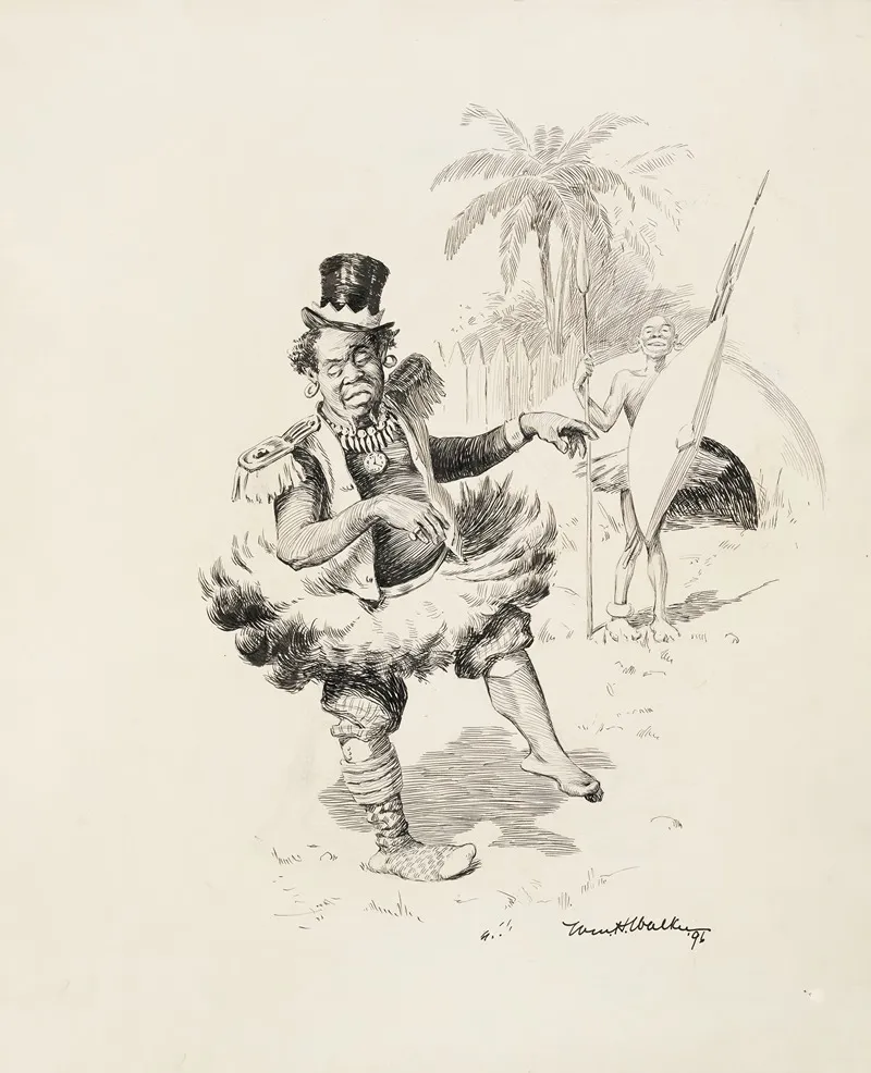 A Black Man In Native Dress Laughs At Another Who Has Mixed Native With Western Dress