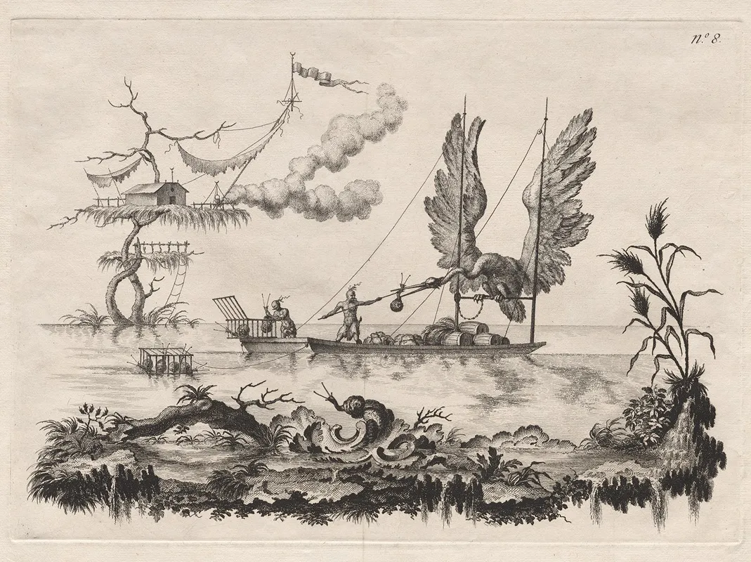 A Boat That Has For Sails The Wings Of A Huge Bird by Filippo Morghen - Canvas Print