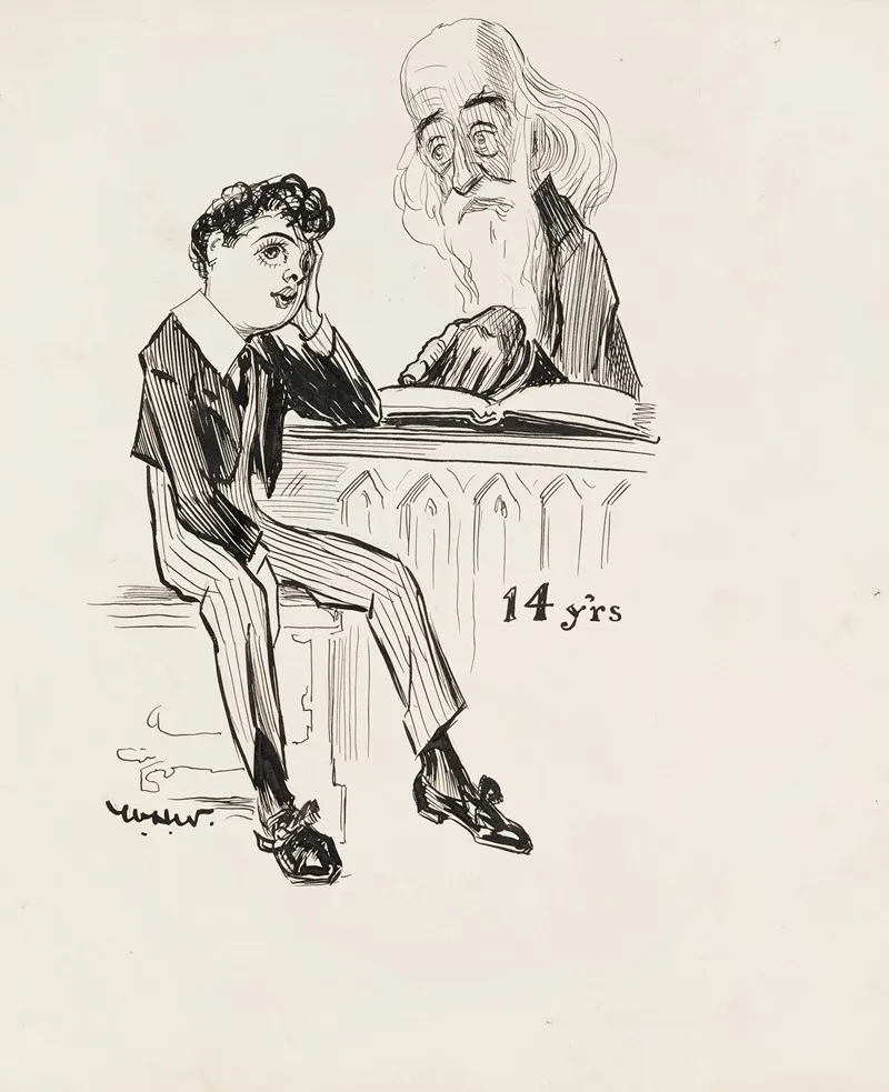 A Boy At Age 14 Staring Into Space Daydreaming While An Old Man Tries To Teach Him From A Book