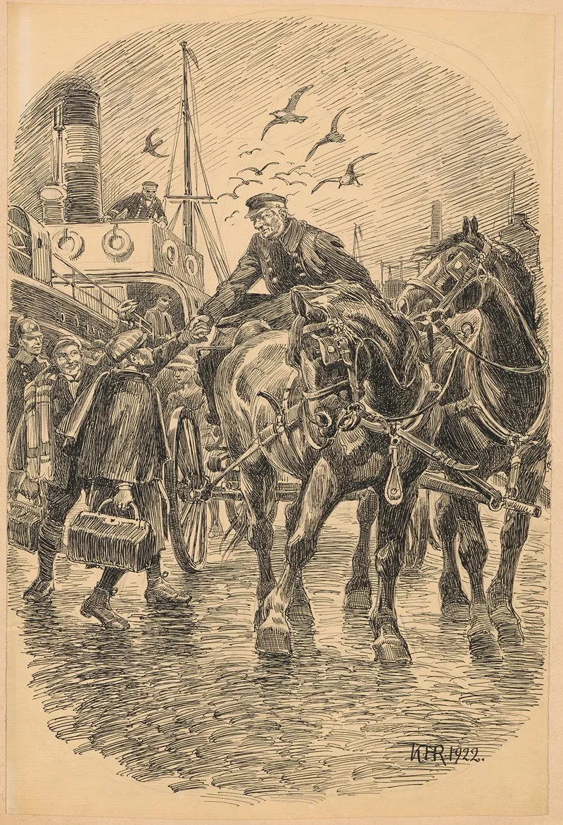 A Boy Bids Farewell To A Man In A Horse Drawn Carriage by Karl Hansen Reistrup - Canvas Print