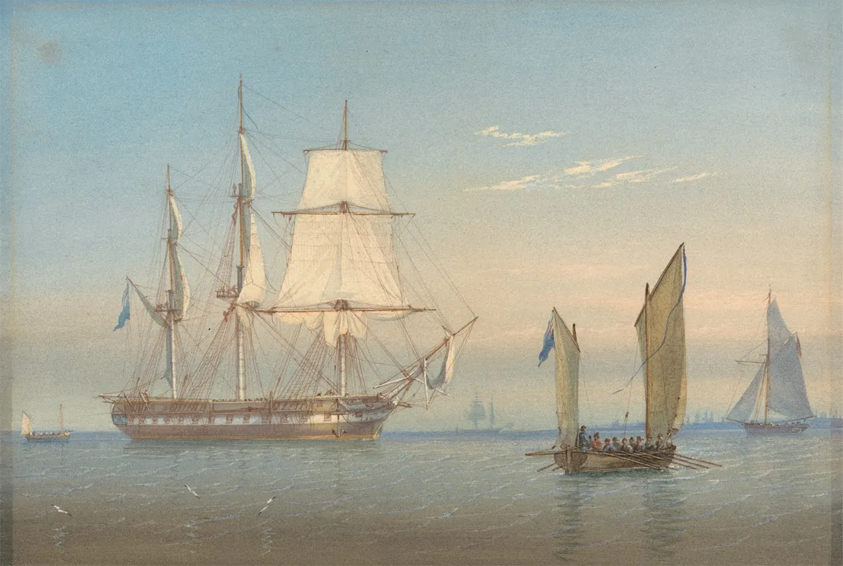 A British Frigate Dropping Anchor by William Joy - Canvas Print