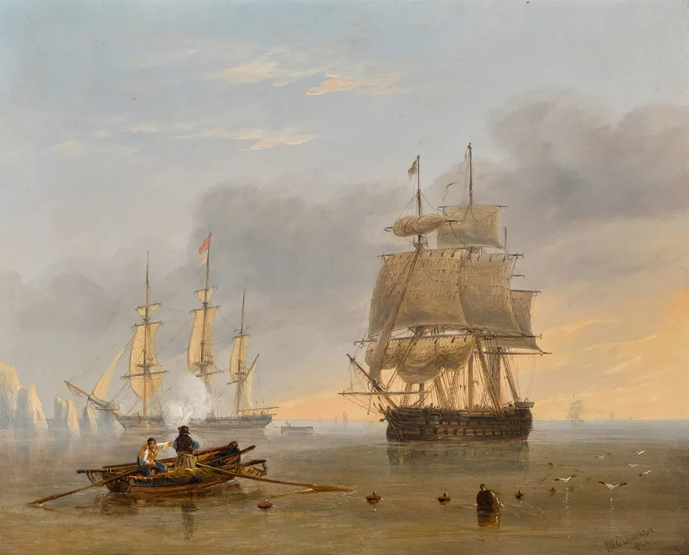 A British Man Of War Off The Needles Isle Of Wight by John Wilson Carmichael - Canvas Print