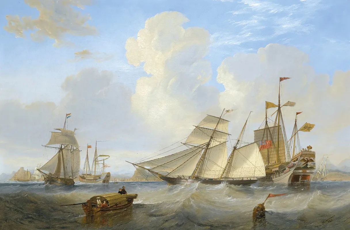 A British Opium Schooner And Other Shipping Off Hong Kong by James Wilson Carmichael - Canvas Print