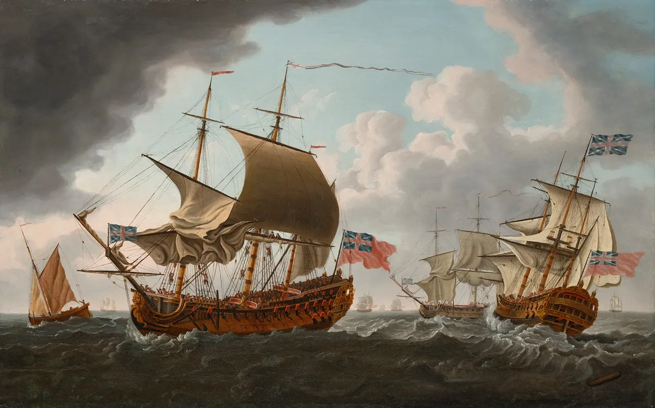 A British Warship In Three Positions In The Channel 2 by Francis Swaine - Canvas Print
