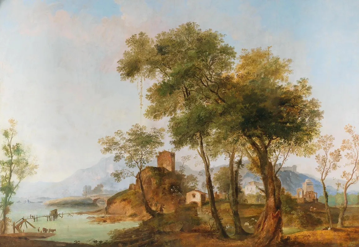 A Bucolic River Landscape by Giuseppe Bernardino Bison - Canvas Print
