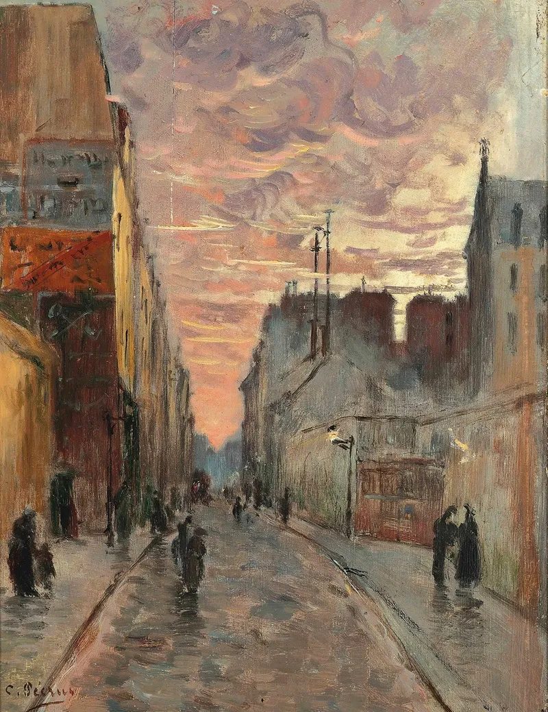 A Bustling Street At Dusk by Charles François Pécrus - Canvas Print