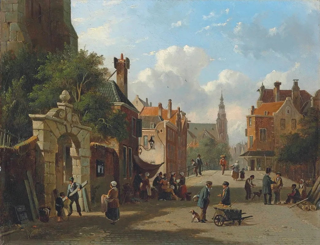 A Busy Street In Holland by Adrianus Eversen - Canvas Print