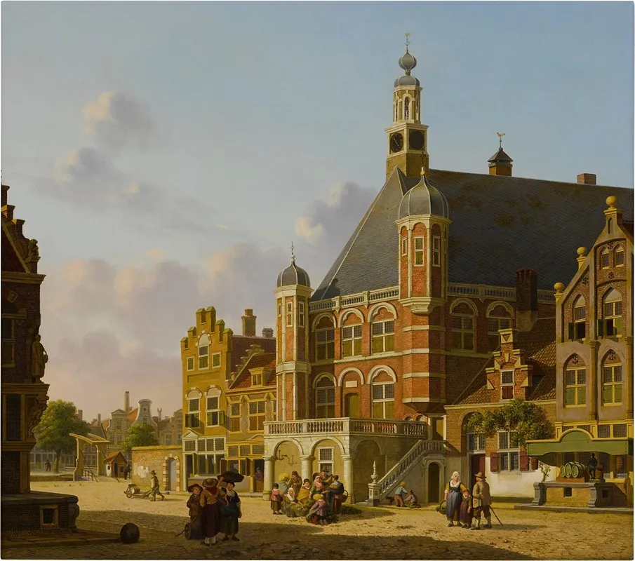 A Busy Town Square Holland by Jan Hendrik Verheijen - Canvas Print