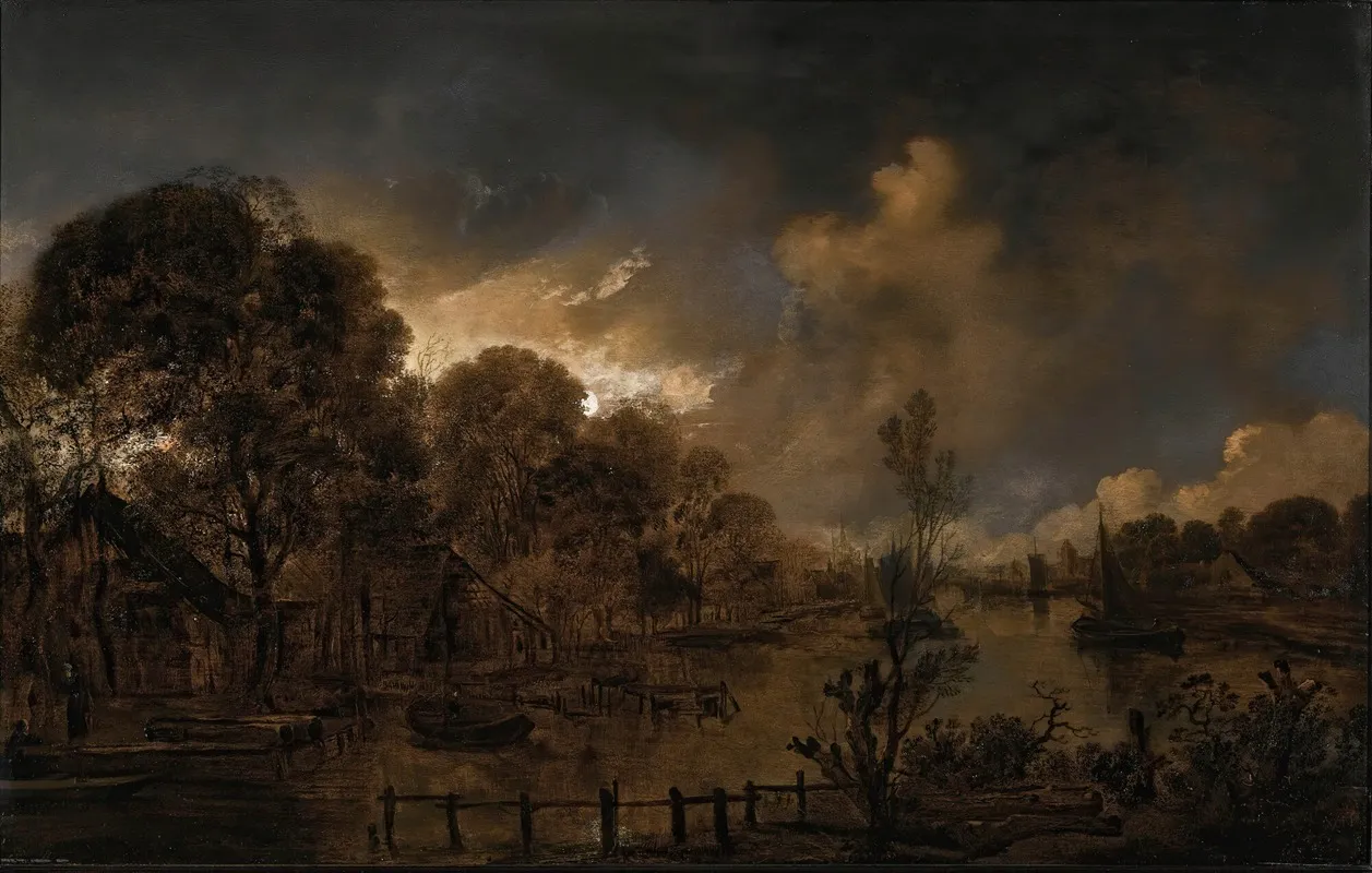 A Canal By Moonlight by Aert van der Neer - Canvas Print