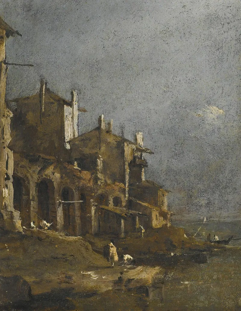A Capriccio Coastal Landscape With Figures On The Shore Beneath An Arcade