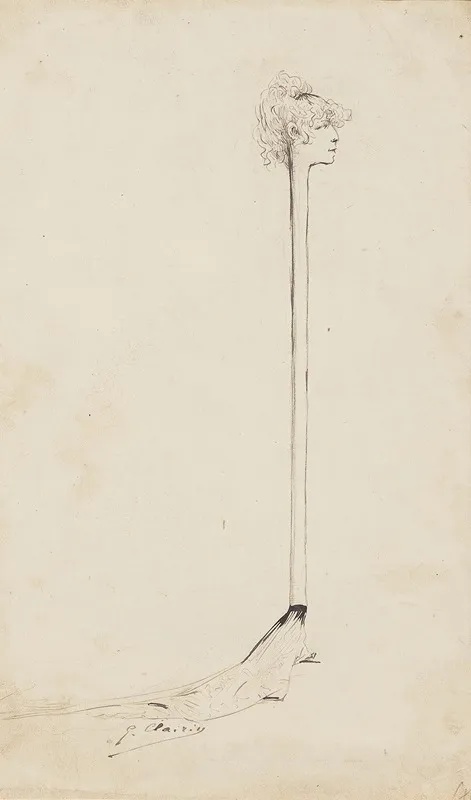 A Caricature Of Sarah Bernhardt As A Stick With A Little Sponge Above Her Head