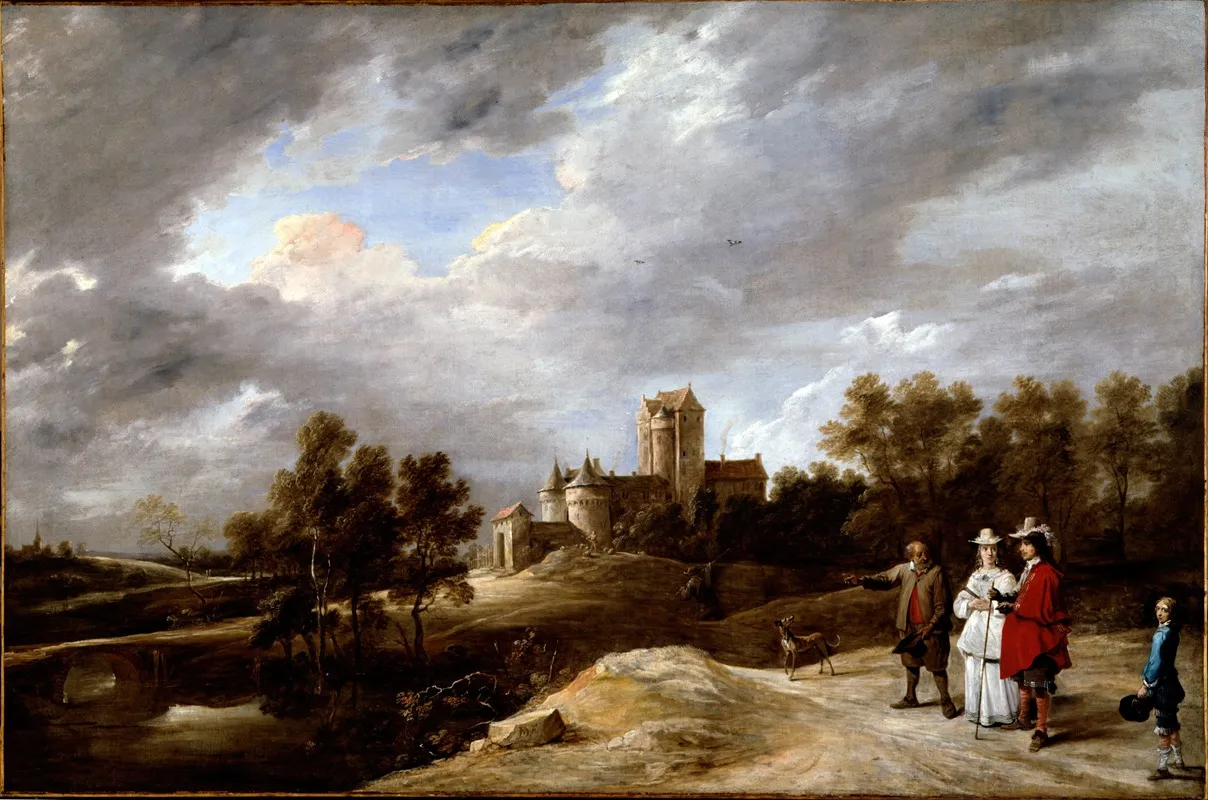 A Castle And Its Proprietors by David Teniers The Younger - Canvas Print