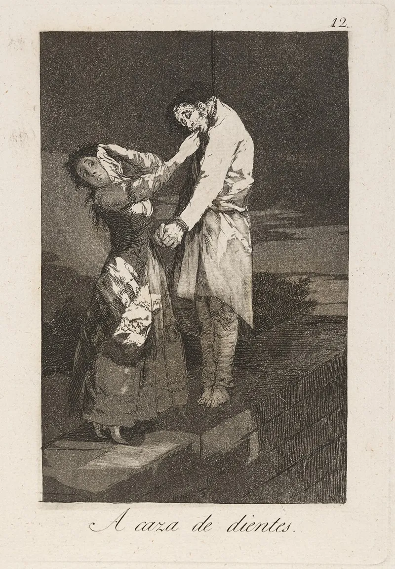 A Caza De Dientes Out Hunting For Teeth by Francisco de Goya - Canvas Print