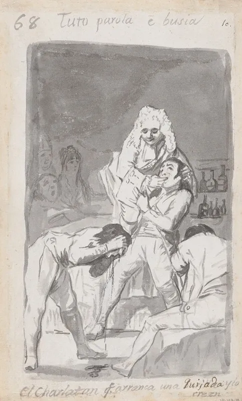 A Charlatan Extracting A Tooth From A Patients Mouth Figure In The Foreground Vomiting