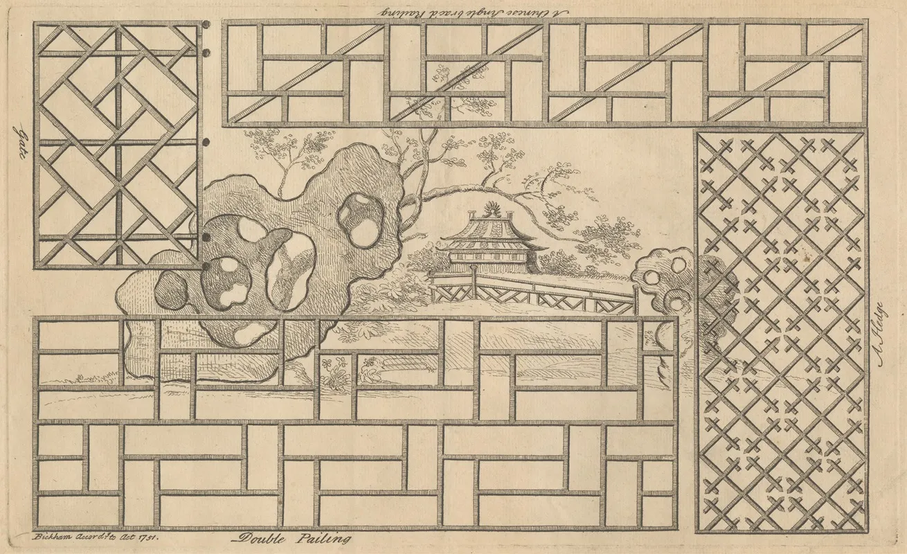 A Chinese Single Bracd Railing A Hedge Double Pailing Gate by George Bickham the Elder - Canvas Print