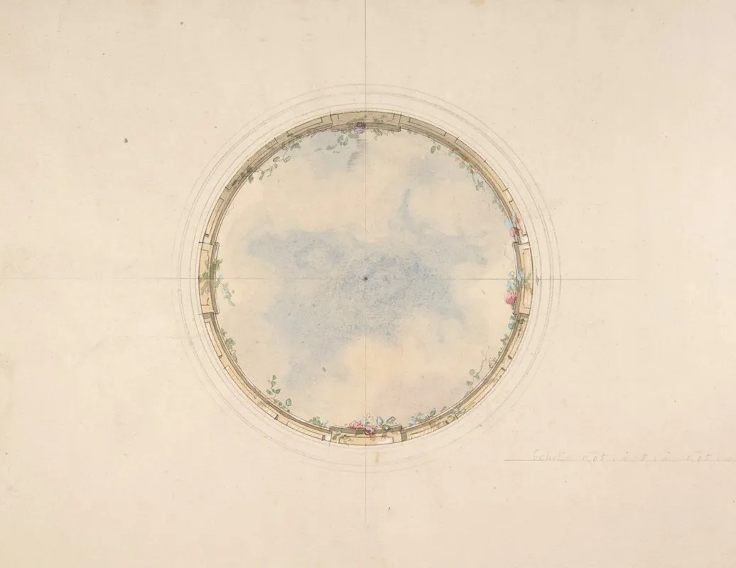 A Circular Ceiling Design With Clouds And Roses
