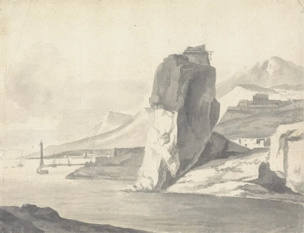 A Coastal Scene Italian With Breakwater High Cliffs And A Fort by Thomas Wijck - Canvas Print