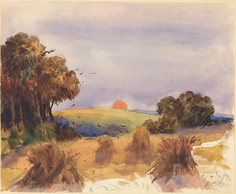 A Cornfield At Sunset by Hercules Brabazon Brabazon - Canvas Print