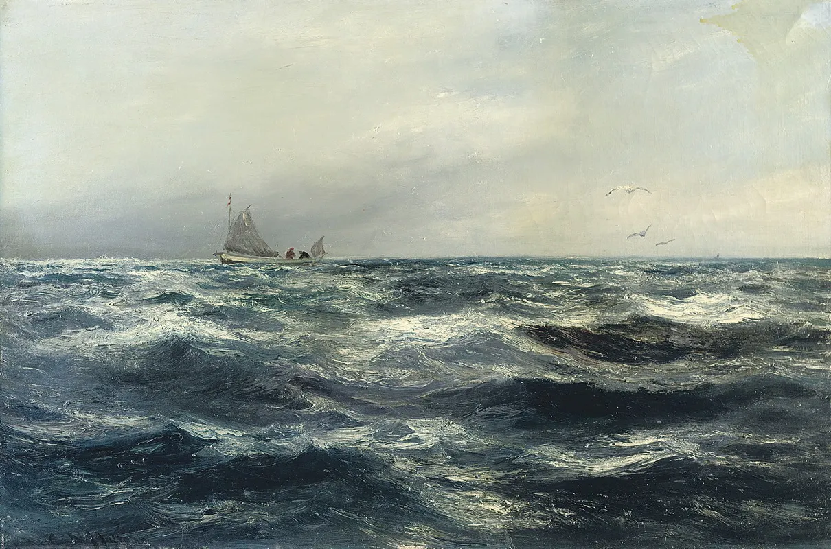 A Cornish Sea And Working Boat by Charles Napier Hemy - Canvas Print