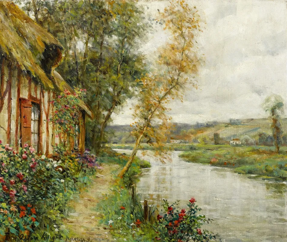 A Cottage By A River Normandy by Louis Aston Knight - Canvas Print