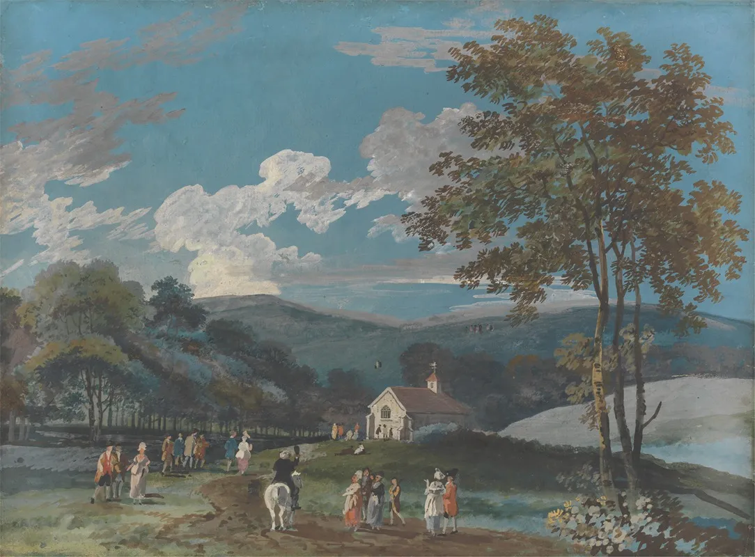 A Country Church Amongst Hills by John Laporte - Canvas Print