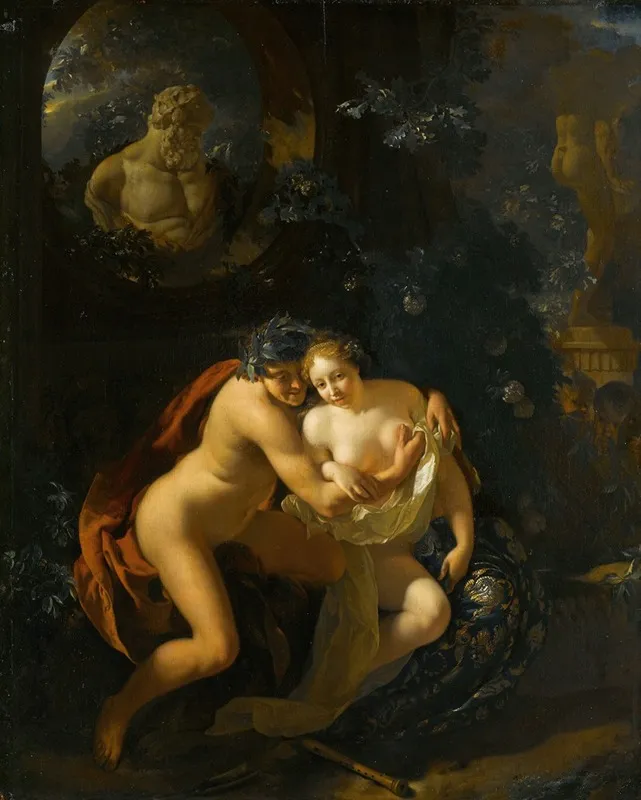 A Couple Making Love In A Park Spied On By Children by Adriaen van der Werff - Canvas Print