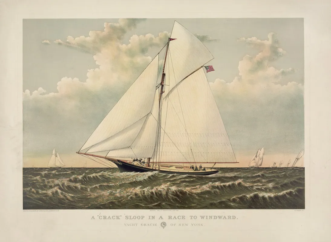 A Crack Sloop In A Race To Windward Yacht Gracie Of New York