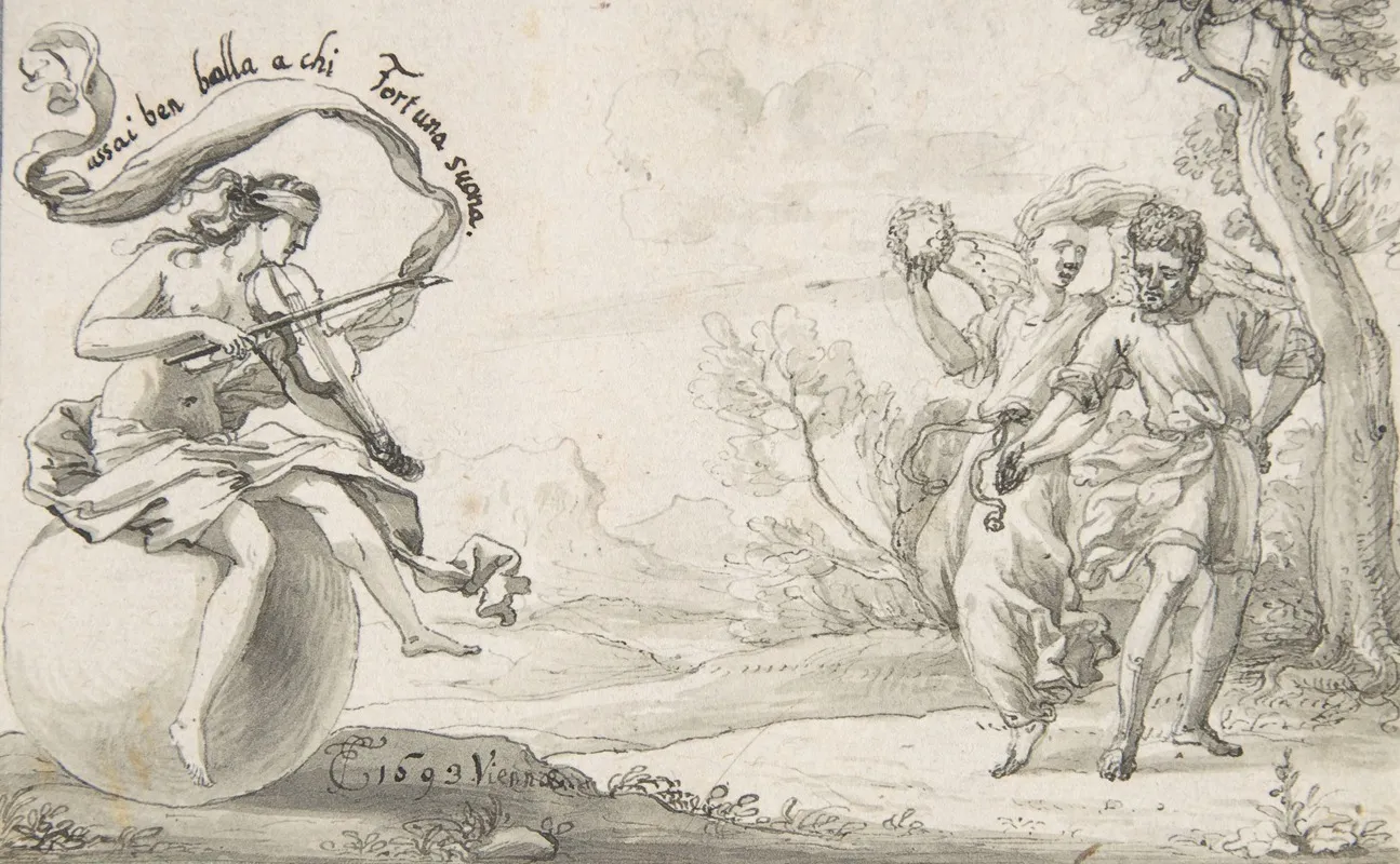 A Dancing Pair Accompanied By A Blindfolded Fortune