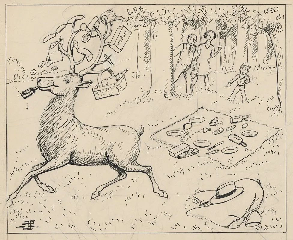 A Deer Has Chased Away A Family Who Were On A Picnic In The Wildlife Park